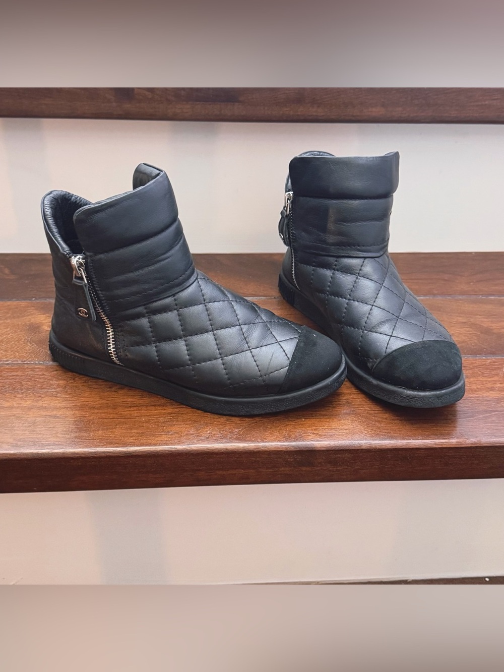 Chanel Interlocking CC Logo Leather Chelsea Boots